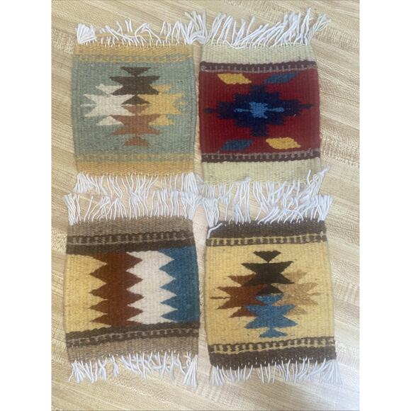 Set Of 4 Vintage NATIVE AMERICAN Handcrafted WOOL Woven COASTERS Southwestern - Picture 1 of 7